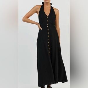 DISSH Logan Black Linen Midi Dress